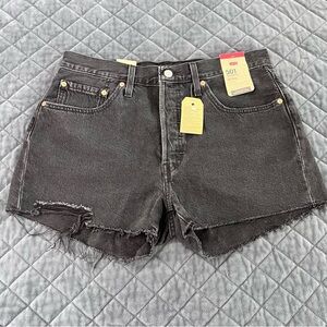 Levi’s 501 Shorts Women's 31 Distressed Jean High Rise Cut Off Black B22